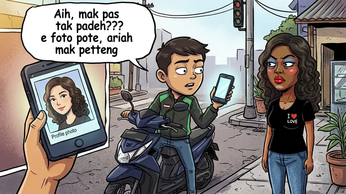 Tertipu foto profil estetik 180 derajat! Kisah pilu pria di Bondowoso terjebak akun siluman di aplikasi kencan. (ilustrasi diolah dengan AI)