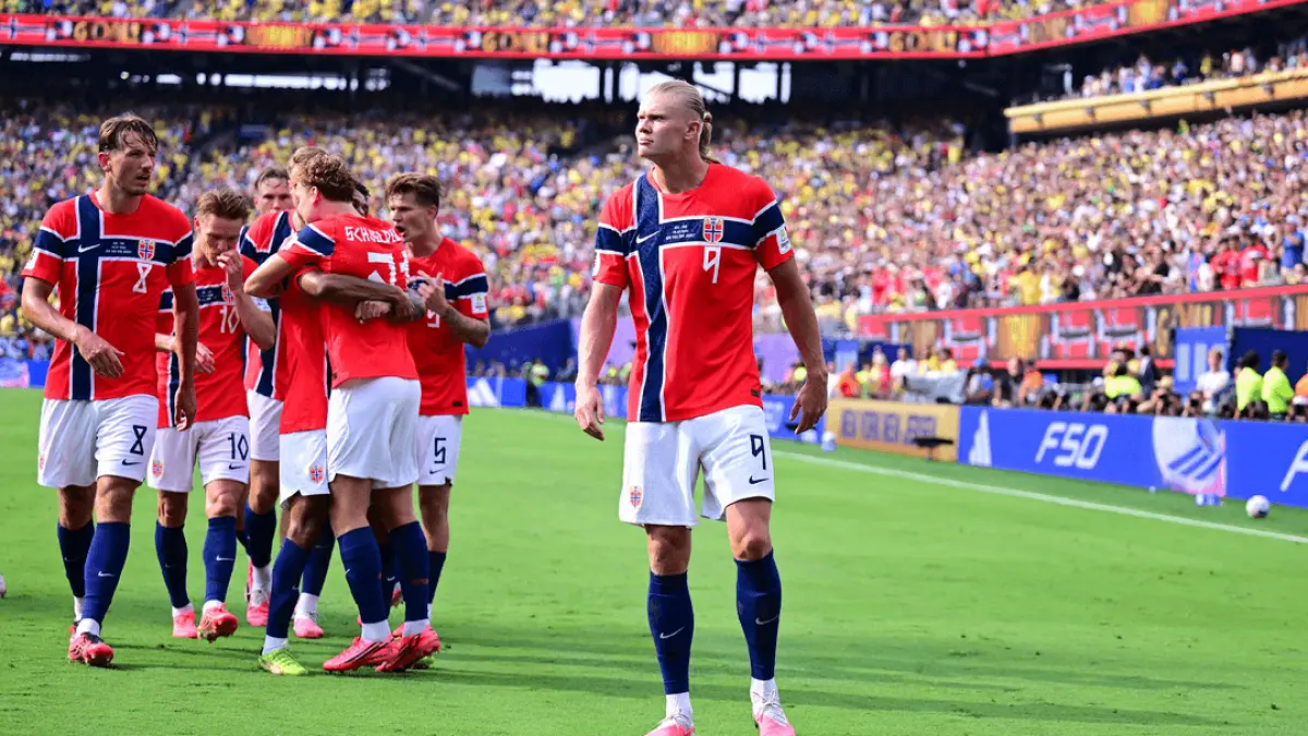Norwegia berhasil pulangkan Brasil berkat brace Haaland. (beIN Sport) 