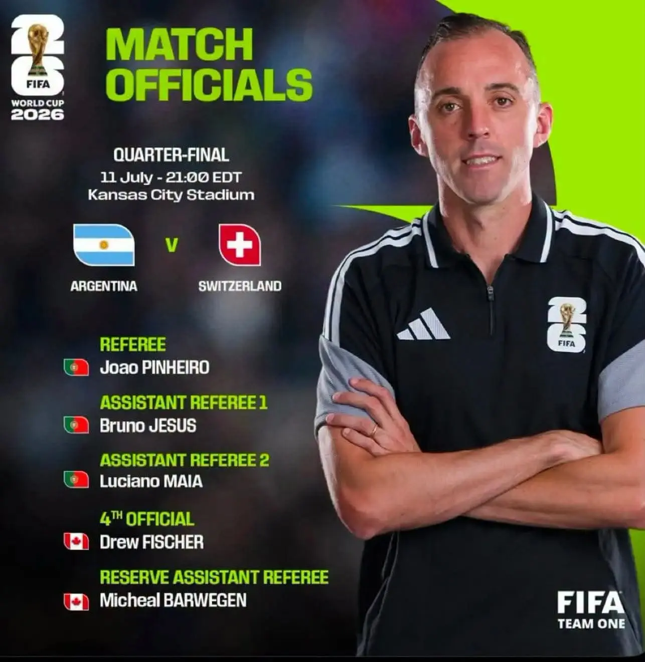 Nama-nama Lengkap Wasit yang akan memimpin laga Argentina vs Swiss