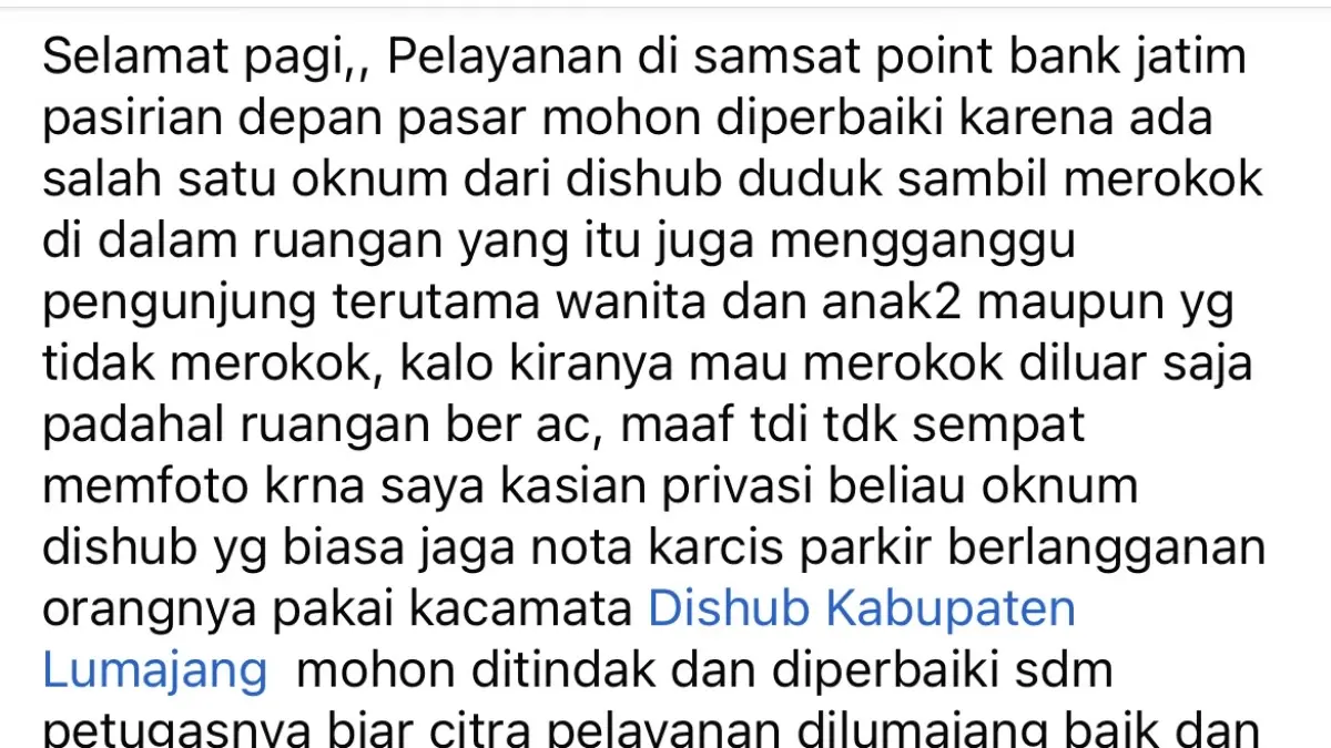Tangkap layar laporan warga terkait oknum Dishub Lumajang