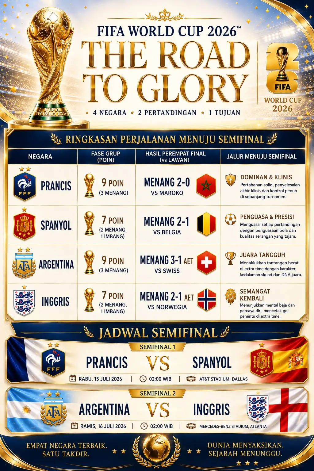 Hasil dan Jadwal Piala Dunia 2026, Update Minggu 12 Juli 2026