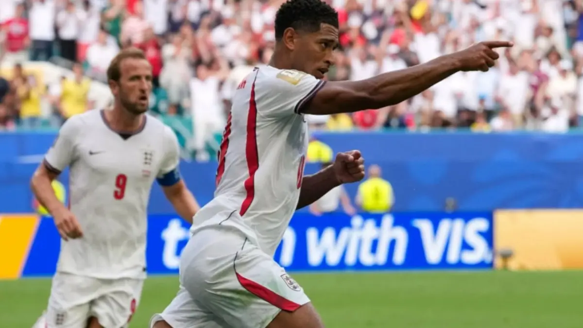 Jude Bellingham saat selebrasi golnya ke Norwegia