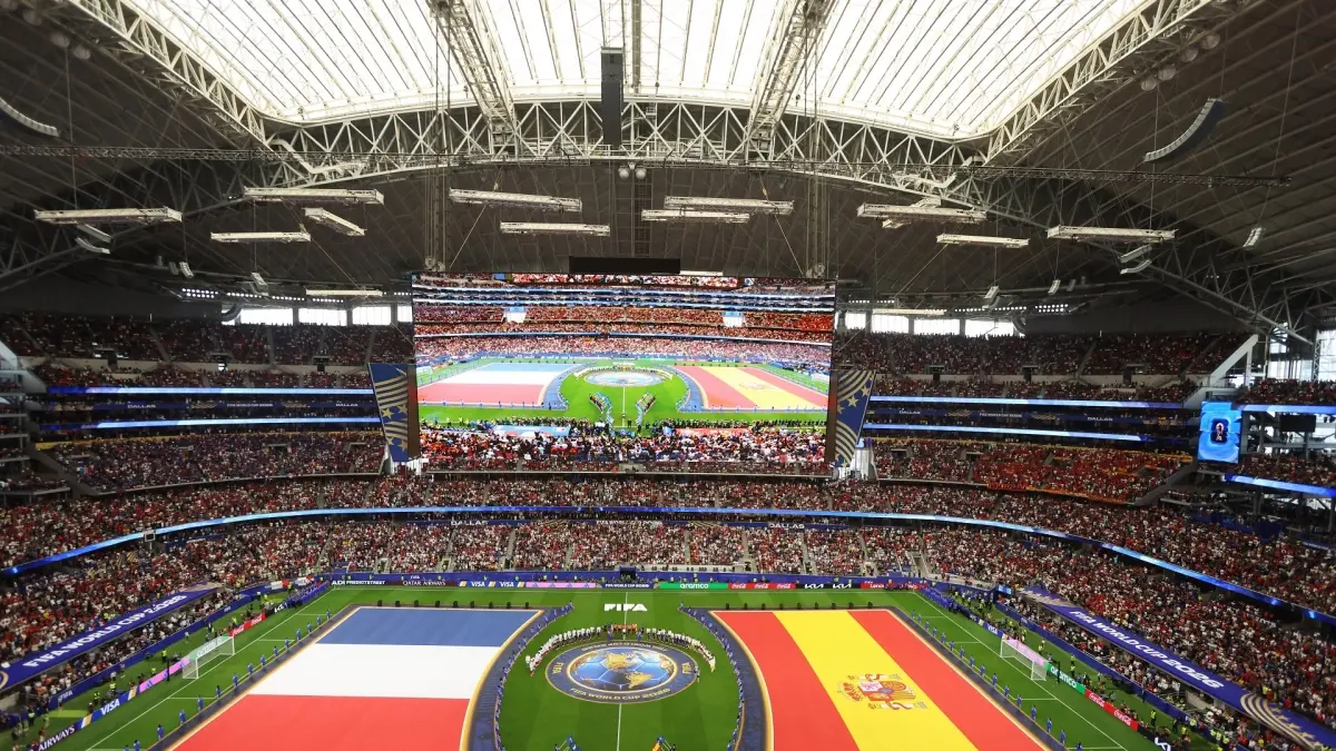 Pemandangan panorama menjelang pertandingan semifinal Piala Dunia FIFA 2026 antara Prancis dan Spanyol di Stadion Dallas di Arlington, Texas, Amerika Serikat, pada 14 Juli 2026. (Reuters/Tim Heitman)

