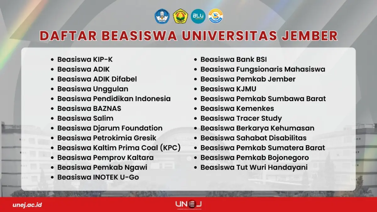 Daftar Beasiswa Universitas Jember (WEBSITE UNEJ)