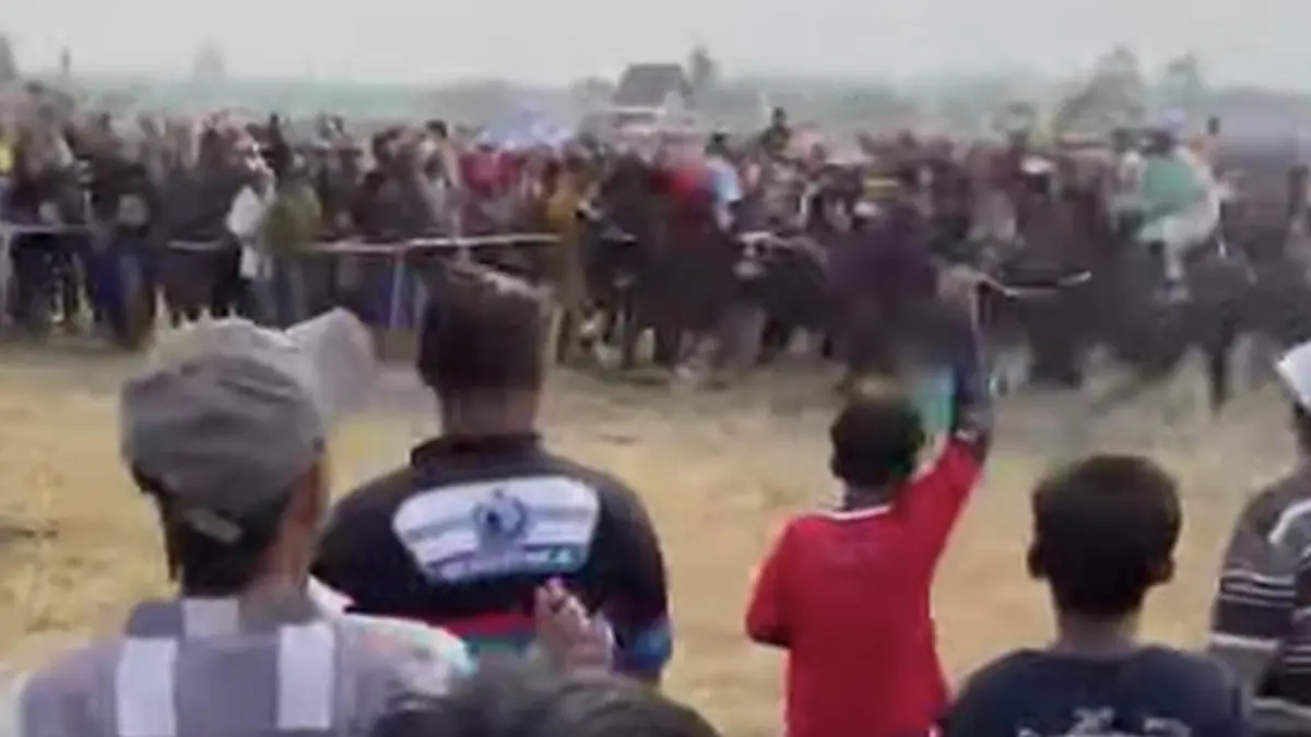 Tangkap layar saat seorang warga tertabrak kuda pacuan