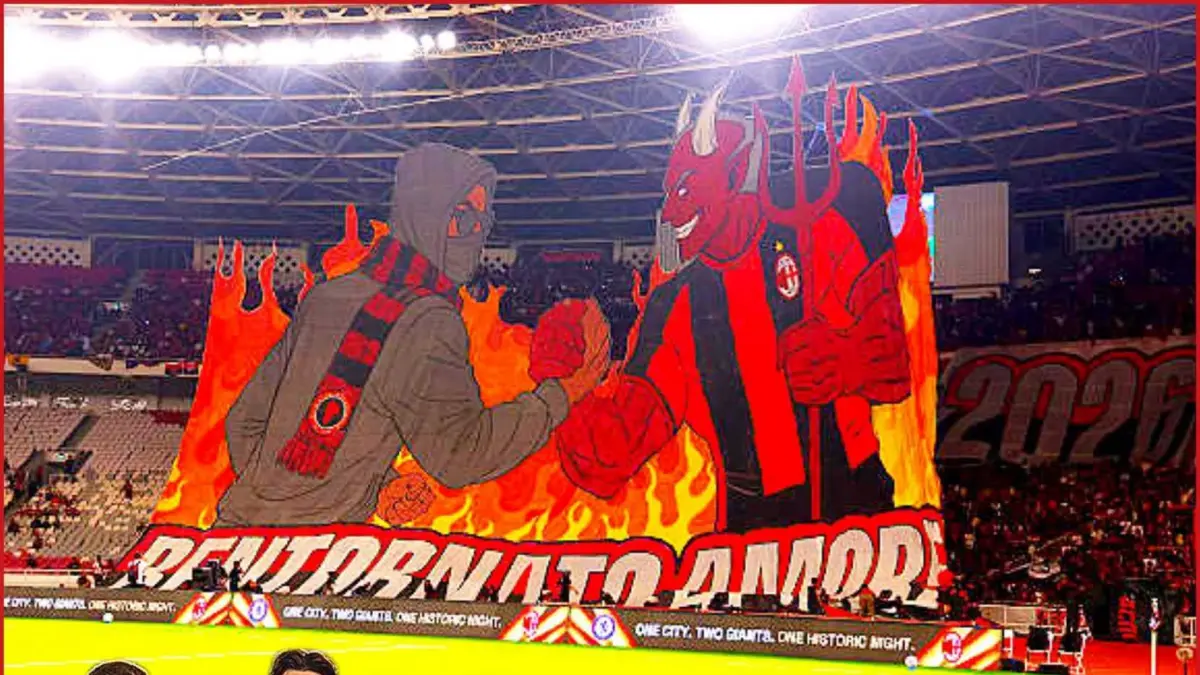 Koreografi Milanisti Indonesia saat laga AC Milan vs Chelsea