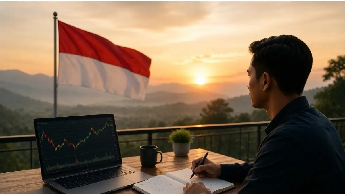 Ilustrasi orang melakukan treding (AI)