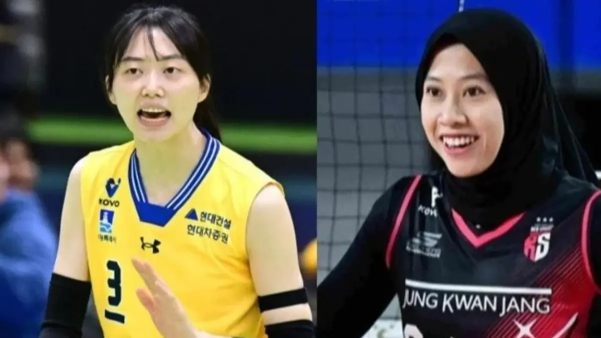 Kim Da-in (jersey kuning) an Megawati Hangestri Pertiwi.