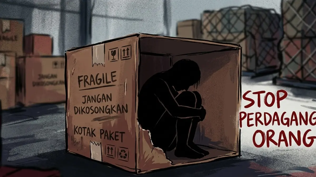 Ilustrasi karikatur TPPO (AI)