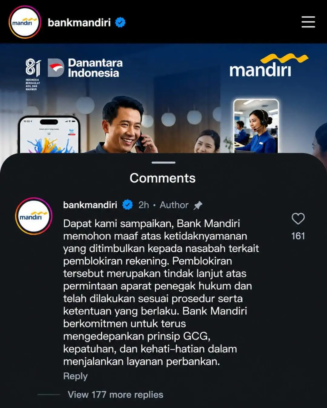 Tangkapan layar permintan Bank Mandiri di sosial media