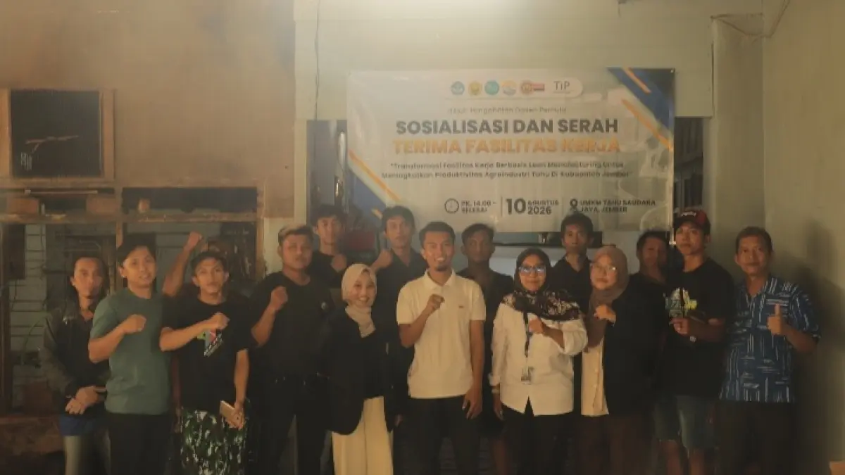 Transformasi Fasilitas Kerja Berbasis Lean Manufacturing untuk Meningkatkan Produktivitas Agroindustri Tahu di Kabupaten Jember yang melibatkan 3 dosen dan 2 mahasiswa TIP UNEJ