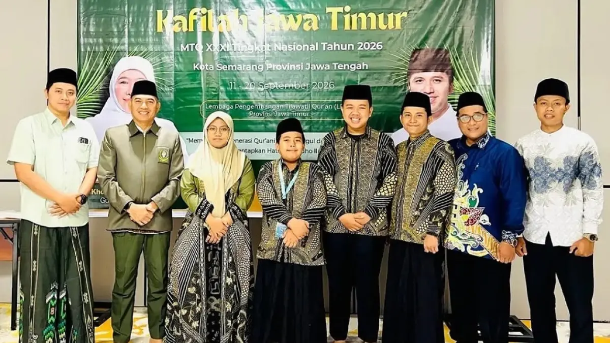 OPTIMISTIS: Foto bersama perwakilan putra-putri Lumajang untuk tampil dalam Musabaqah Tilawatil Qur’an (MTQ) Nasional XXXI 2026 di Semarang, Jawa Tengah. (KOMINFO LUMAJANG)