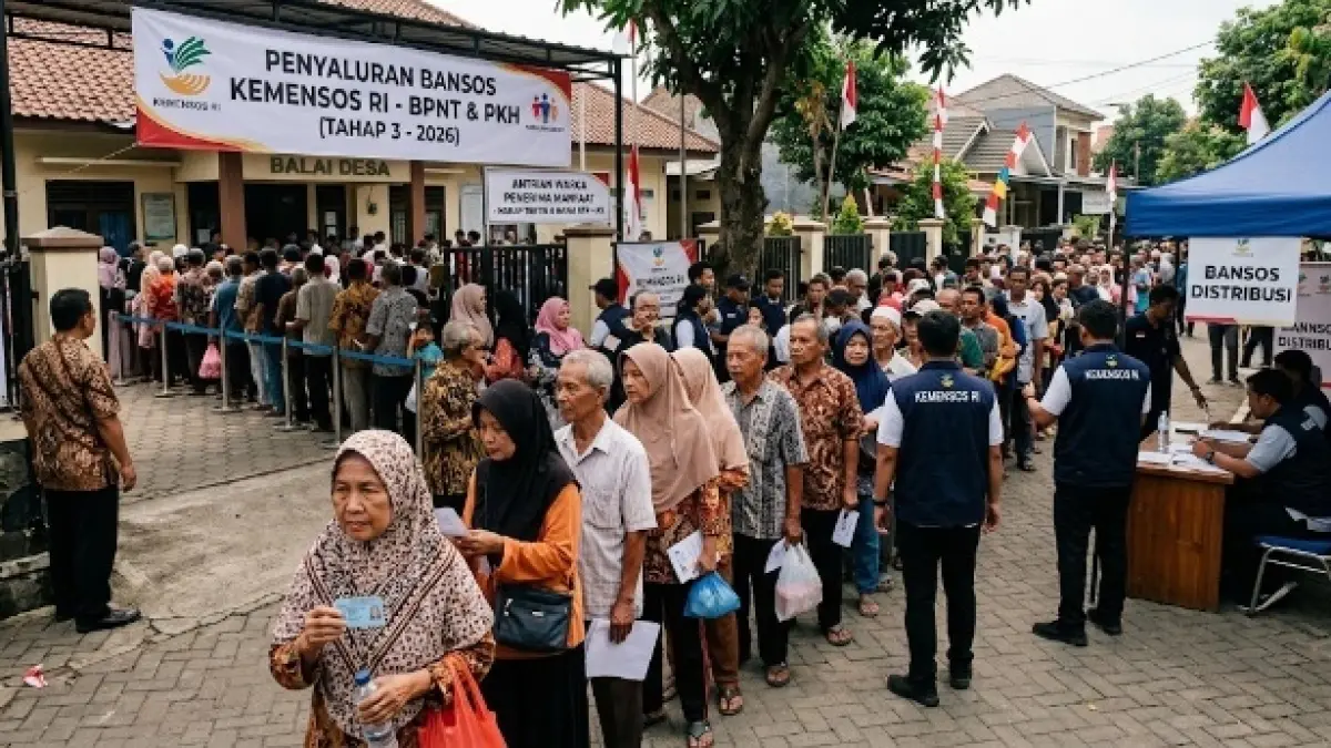 Ilustrasi penyaluran bantuan sosial oleh kementrian sosial RI pada masyarakat (ilustrasi AI)