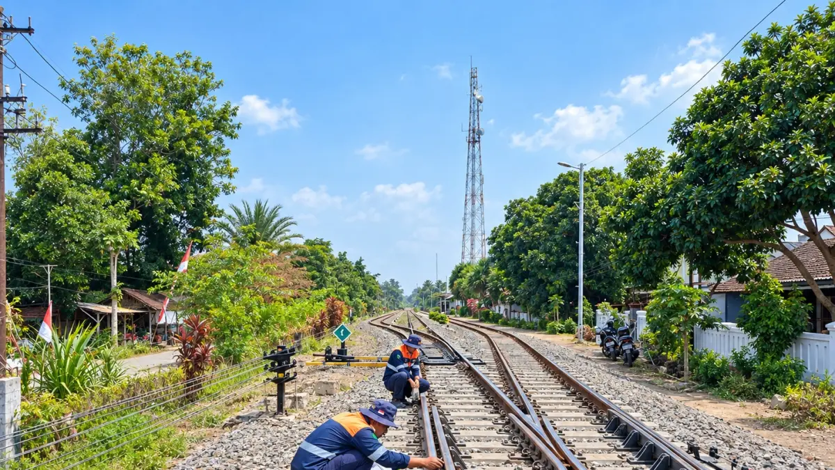 Petugas Teknis Melakukan Pengecekan Wesel di Stasiun Bangsalsari (10/9). (HUMAS DAOP 9)