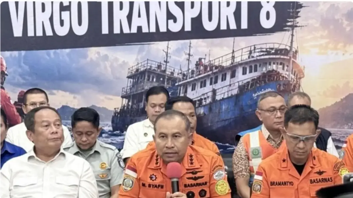 Beberapa update tentang pencarian kecelakaan Kapal Virgo Transport 8 dari kepala Basarnas pada Rabu (15/9/2026) (ANTARA/Tumpal Andani Aritonang)