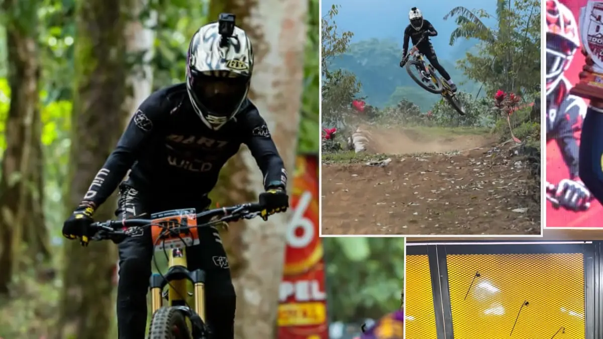 MELESAT: Atlet downhill Jember Adam Muhamad Akbar yang tergabung dalam DART Bali saat berkompetisi di Banyuwangi. (INSTAGRAM/ADAM)
