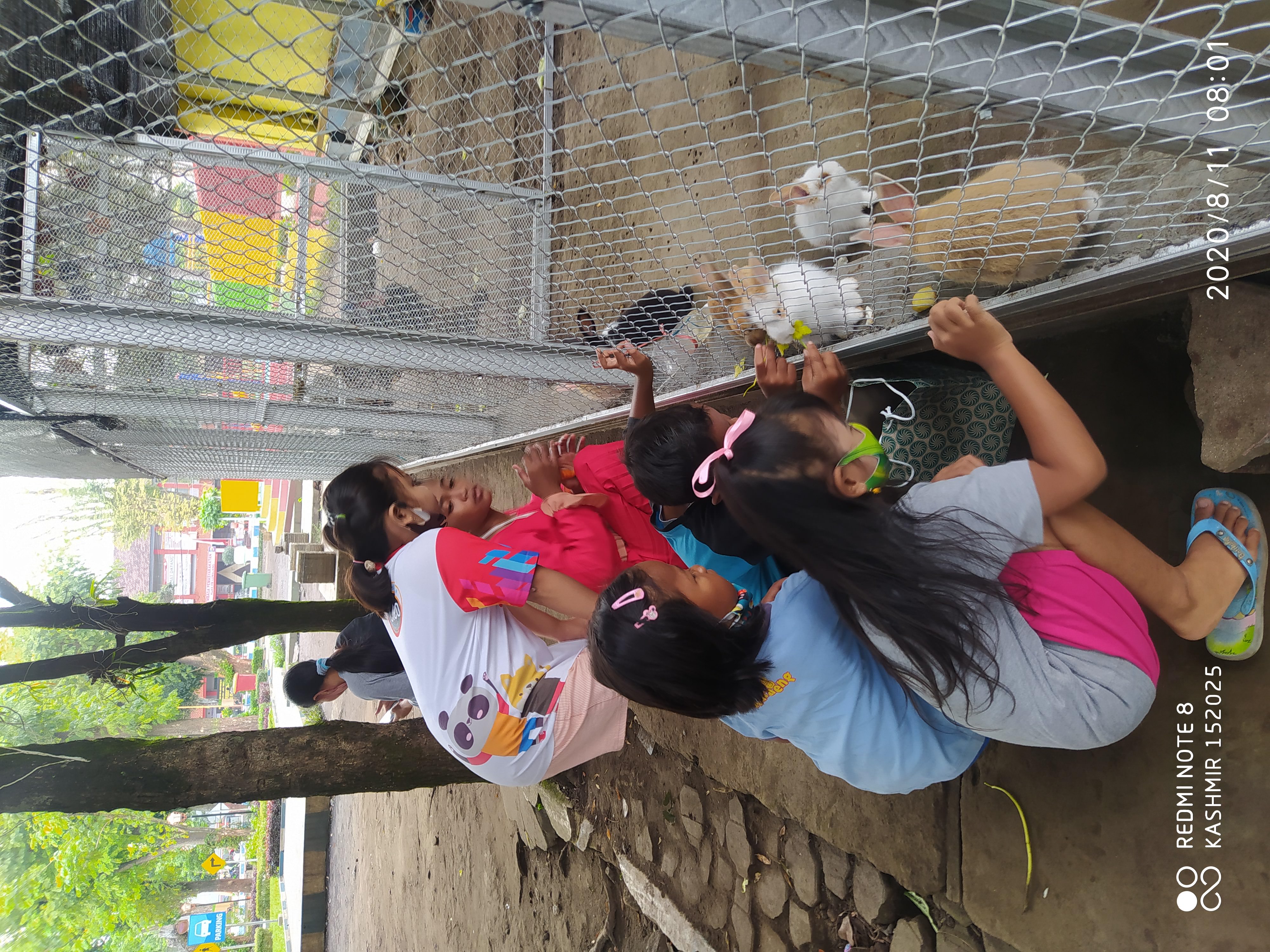 MAKIN ASYIK: Sejumlah anak-anak saat menyaksikan mini zoo di kawasan Alun-Alun Lumajang. Mereka terlihat memberikan makan kelinci di tempat tersebut.