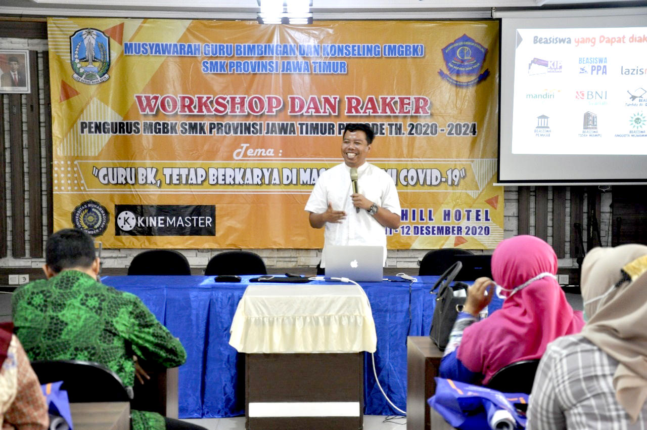 EDUKASI: Pelaksanaan workshop Musyawarah Guru Bimbingan Konseling (MGBK) SMK Provinsi Jawa Timur dengan Universitas Muhammadiyah Jember, kemarin (14/12).