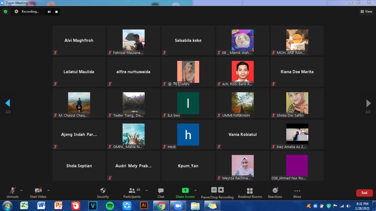 PEMIRA UNEJ: Penetapan ketua dan wakil ketua BEM FKIP Unej Periode 2021-2022 melalui zoom meetings.