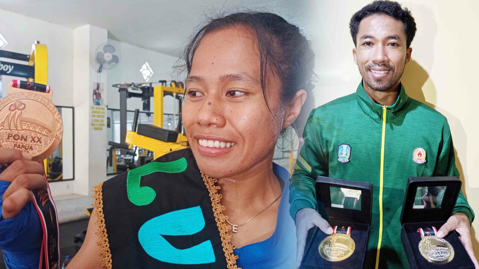 JUARA: Peraih medali perunggu PON Papua cabang olahraga wushu sanda kelas 48 kg, Efi Dian Sofiana, menunjukkan medalinya, kemarin. Selain Efi, atlet lain yang mewakili Lumajang adalah Saiful Rijal.