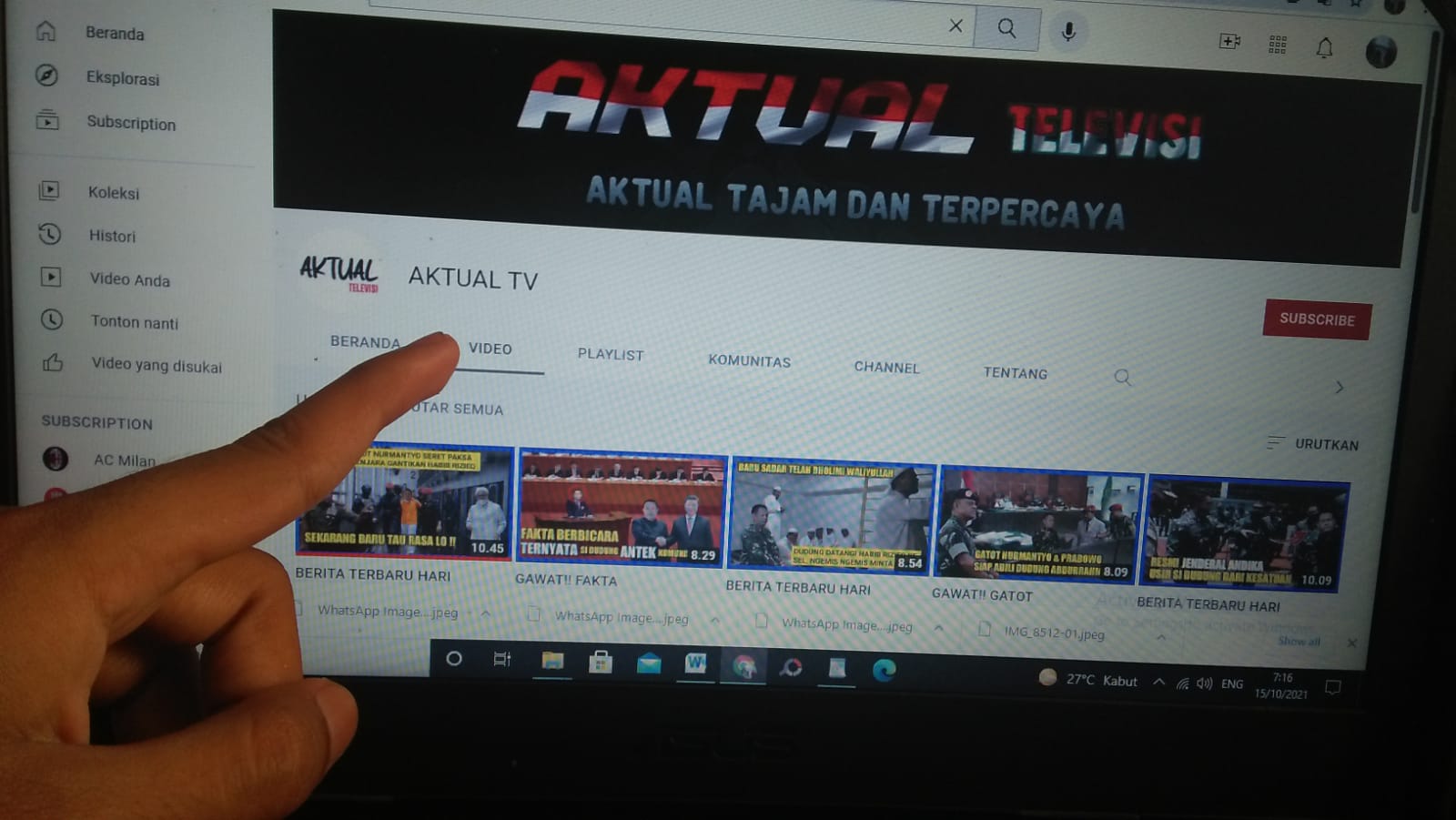 JADI SOROTAN: Kanal YouTube Aktual TV milik Arief membuat gaduh jagat dunia maya, karena konten videonya berbau provokasi, hoax, dan mengandung SARA.
