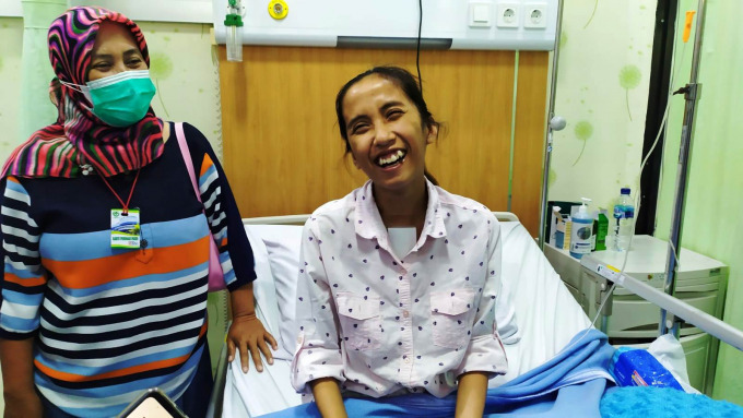 SEMRINGAH: Silvi, pasien operasi bedah jantung terbuka pertama di Jember, sudah mulai membaik dan diperbolehkan untuk pulang, kemarin.