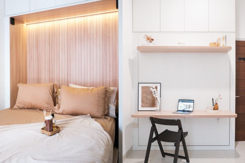 Caption Foto : Murphy Bed saat terbuka dan tertutup