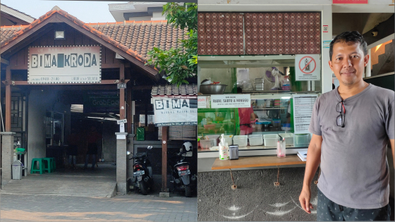 Caption:  Gede Dharma, pemilik warung Babi Guling Bima Kroda di Banguntapan, Jogyakarta, bahkan usaha tersebut kini semakin ramai dan seing didatangi oleh wisatawan.