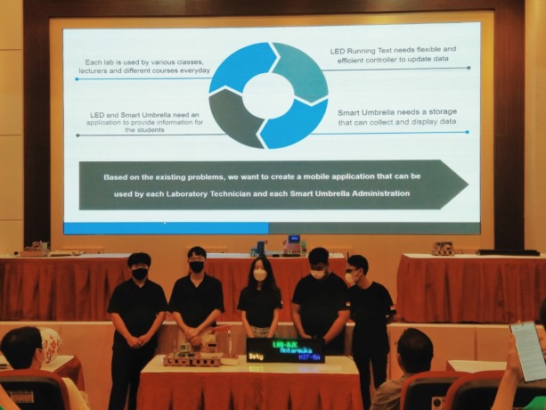 KOLABORATIF: Mahasiswa Polije dan mahasiswa KNU Korea Selatan mempresentasikan project kolaborasi berupa Led Running Text Based on Mobile App dan Smart Umbrella.