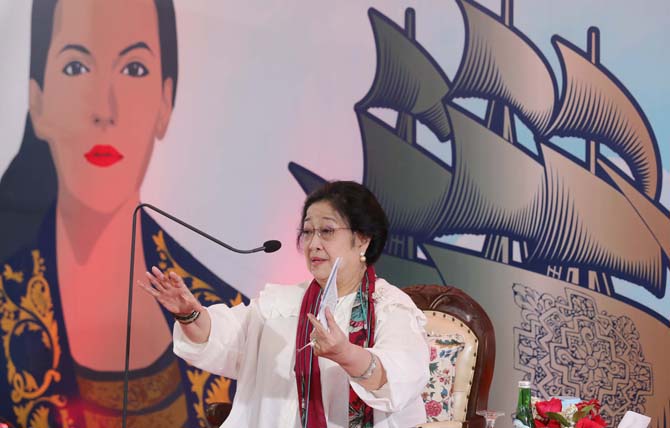 Caption: Megawati Soekarnoputri, Ketua DPP PDIP melontarkan usuklan agar nomor urut parpol pemilu tetap sama di Pilpres 2024 nanti.
