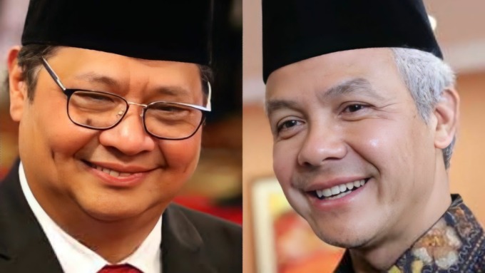 TOKOH POPULER: Menko Bidang Perekonomian Airlangga Hartarto dan Gubernur Jawa Tengah Ganjar Pranowo.