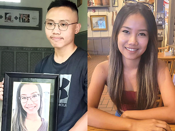 Caption: Rizki Aulia Putra menunjukkan foto sang kakak. Foto kanan, Novita Kurnia Putri tinggal di San Antonio, Texas, sejak 2019. (JAWA POS RADAR SEMARANG)