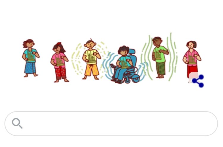 Tampilan Google Doodle Indonesia cukup unik bertema angklung, saat meperingati hari angklung sedunia pada hari ini 16 Nopember.
