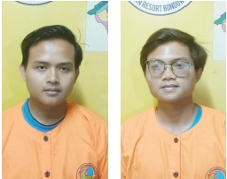 TERSANGKA: Kedua pemuda diamankan di Polres Bondowoso setelah sedang asyik nyabu di kebun cokelat.