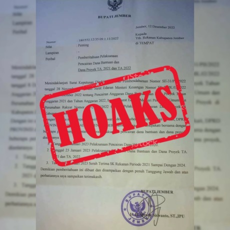 KLARIFIKASI: Surat palsu yang mengatasnamakan Bupati Jember Hendy Siswanto bertebaran di medsos.