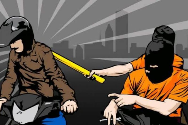 Ilustrasi begal menggunakan sepeda motor.