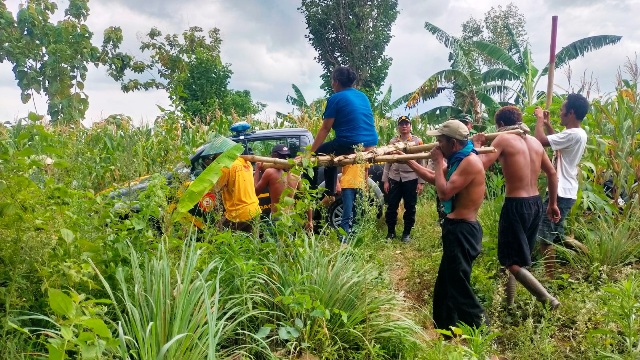 Pelaku pembakaran Bayi saat dibawa petugas keluar dari hutan tempat dia bersembunyi beberapa waktu lalu.