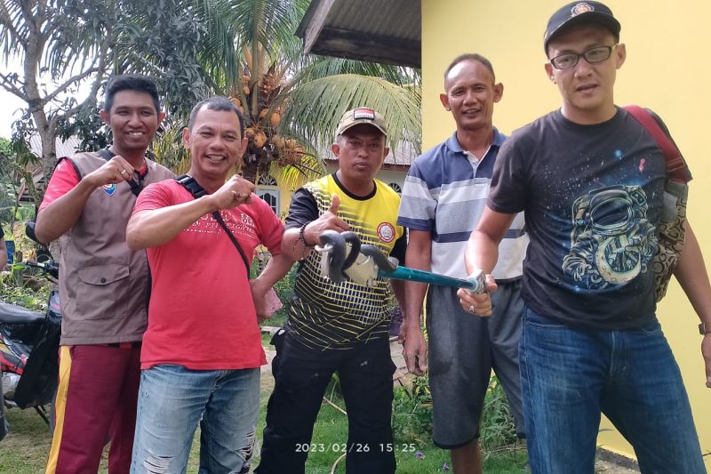 Petugas UPTD Damkar Kecamatan Bintan Timur, Kabupaten Bintan, Kepri, berhasil mengevakuasi seekor ular kobra masuk ke sumur warga di Kelurahan Sei Lekop, Ahad (26/2/2023).
