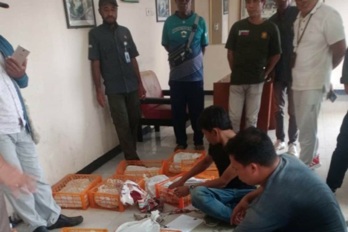 Petugas tengah melakukan pemeriksaan di atas KM Ciremai dan mengamankan ratusan satwa liar dari aksi penyeludupan.