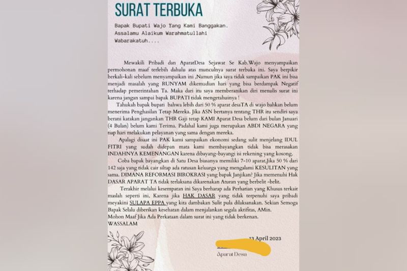 Ilustrasi. Surat Terbuka dari Aparat Desa di Kabupaten Wajo, Sulsel untuk Bupati Wajo.