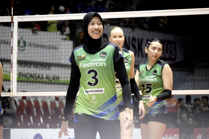 PERSIAPAN MAIN DI AVC CUP: Megawati Hangestri Pertiwi ketika membela Jakarta Pertamina Fastron di ProLiga 2023. Pevoli asli Jember itu kini mulai mempersiapkan diri main dalam AVC Cup 2023 di Gresik.