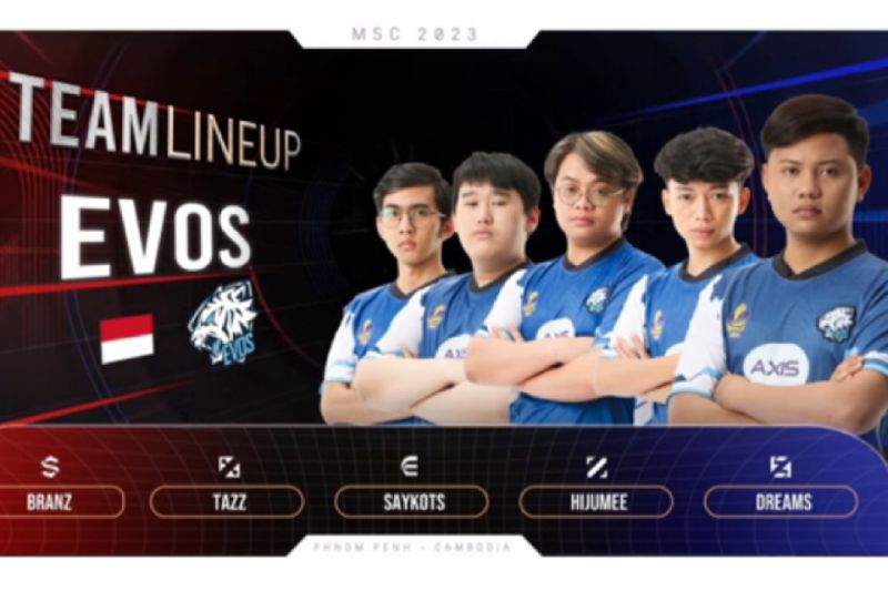 Tangkap layar roster Evos Legends dalam pertandingan kedua fase grup MSC 2023 melawan tim asal Singapura RSG Slate, yang berlangsung di Phnom Penh, Kamboja, Senin (12/6/2023).