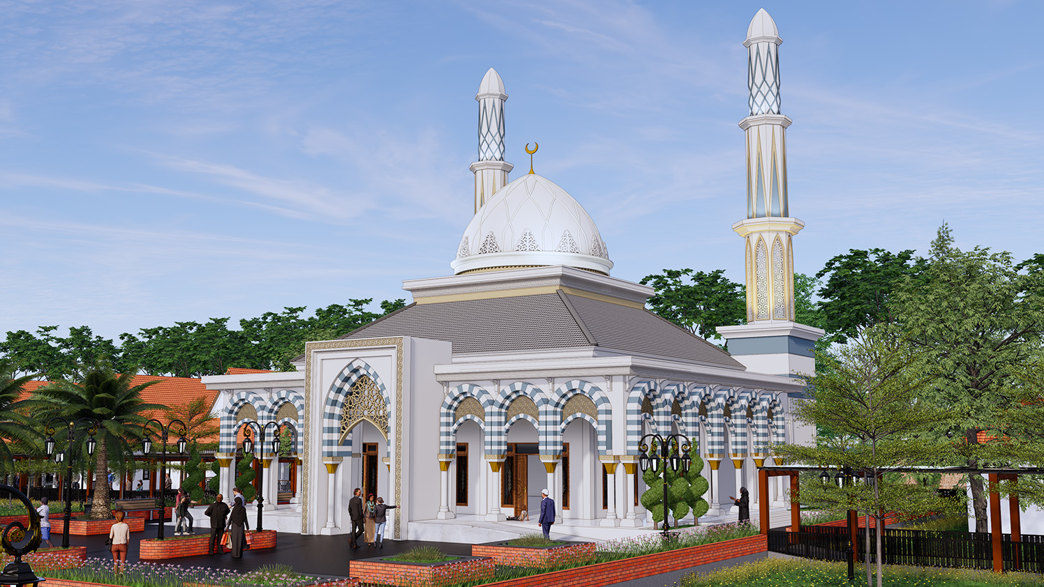 TEMPAT IBADAH: Desain pembangunan Masjid Pondok Lansia yang konsepnya nyaris serupa dengan Masjid Quba. (REPRO RADAR MADIUN)