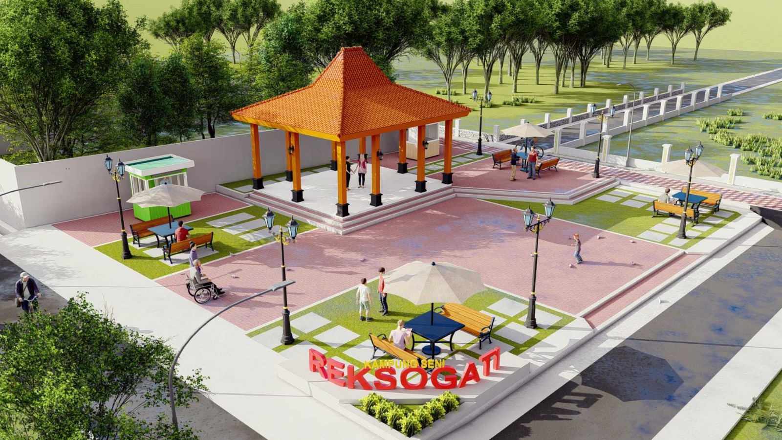 RUANG PUBLIK: Desain Kampung Tematik Reksogati di Kelurahan Sogaten.&nbsp;(REPRO: BAGAS BIMANTARA/RADAR MADIUN)