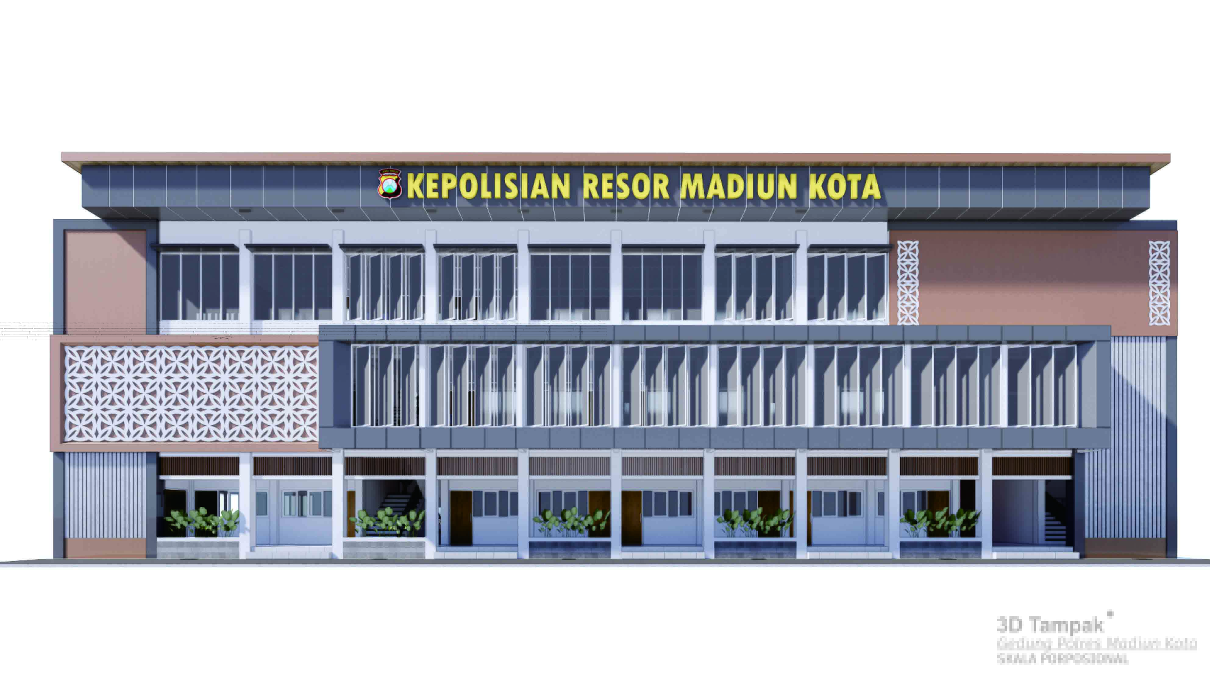 MAKET: Mapolres Madiun Kota di Jalan Kompol Sunaryo bakal direhabilitasi dengan konsep modern.&nbsp;(DPUPR KOTA MADIUN)
