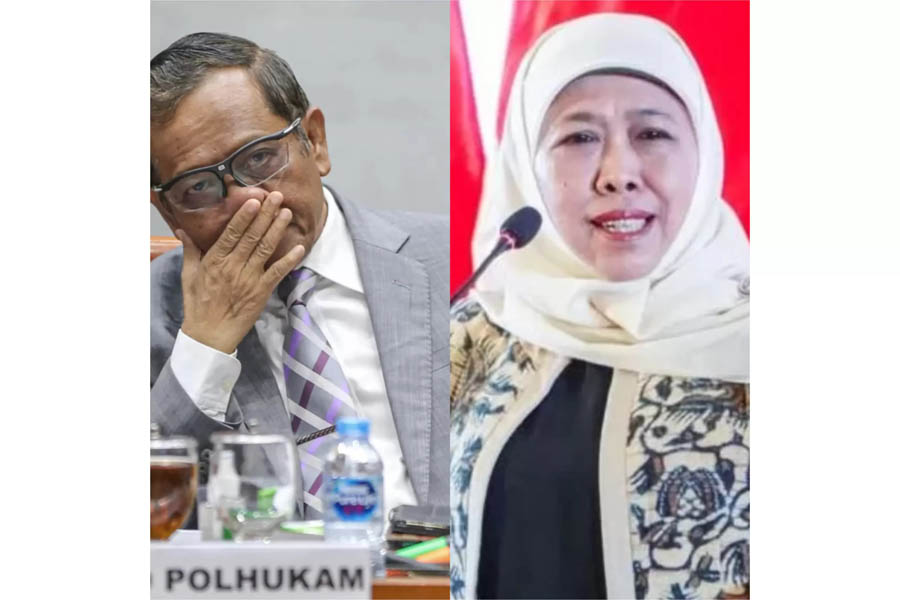 Kolase. Menkopolhukam Mahfud MD (kiri), Gubernur Jawa Timur Khofifah Indar Parawansa (kanan). (JawaPos.com, Humas Pemprov Jatim)