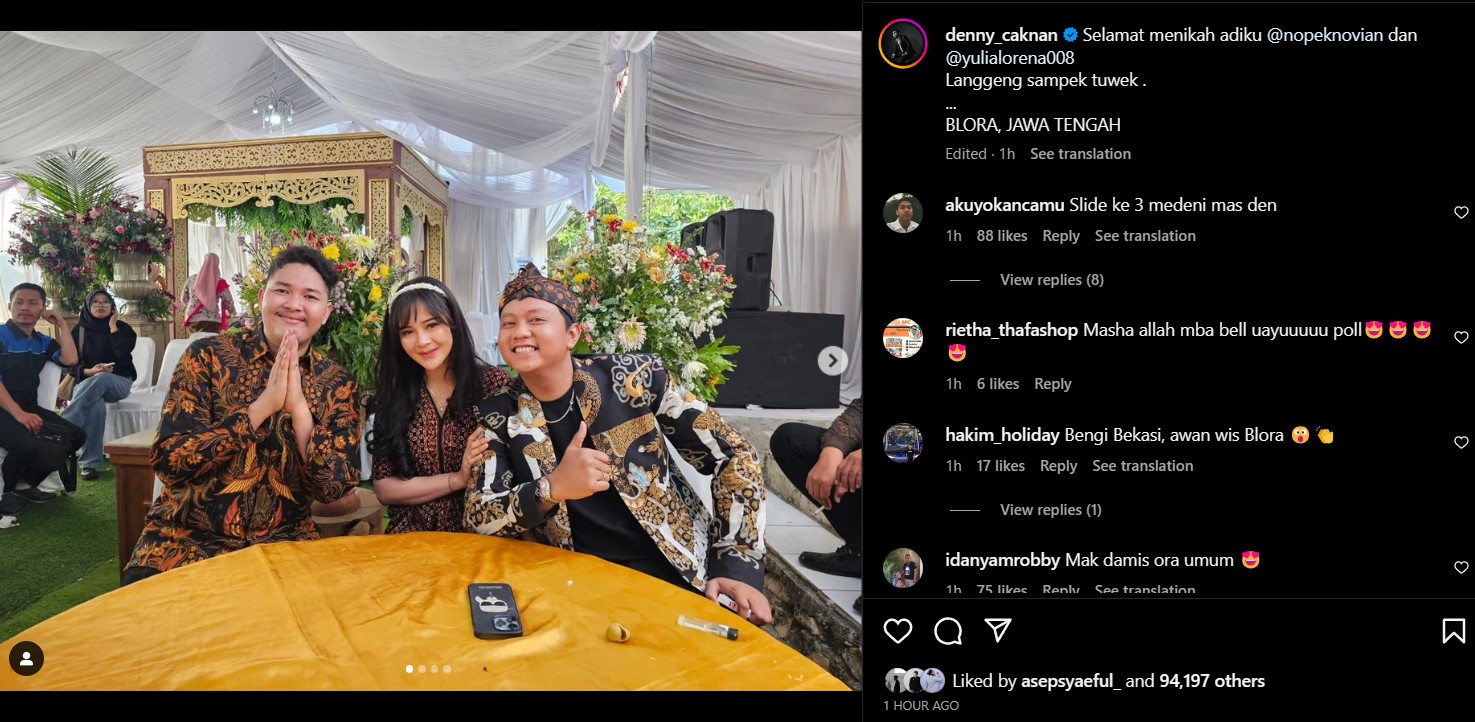 Ucapan selamat Denny Caknan untuk Nopek Novian