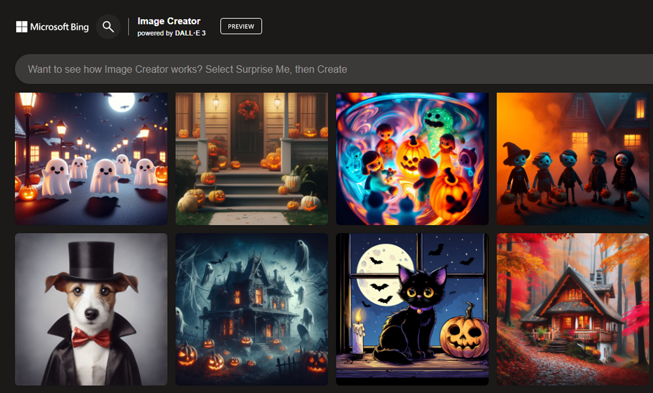 Tampilan homepage Bing Image Creator