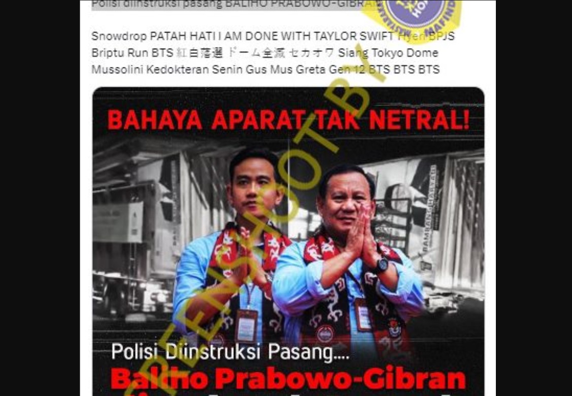 Hoaks polisi disebut tak netral dengan memasang baliho Prabowo-Gibran (CEKFAKTA.COM)