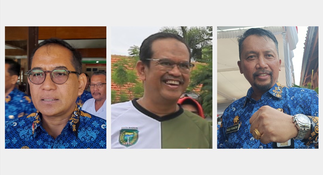 KANDIDAT PJ WALI KOTA: Sekda Ngawi Mokh Sodiq Triwidiyanto, Sekda Kota Madiun Soeko Dwi Handiarto, dan Sekda Ponorogo Agus Pramono. (DOKUMEN RADAR MADIUN)